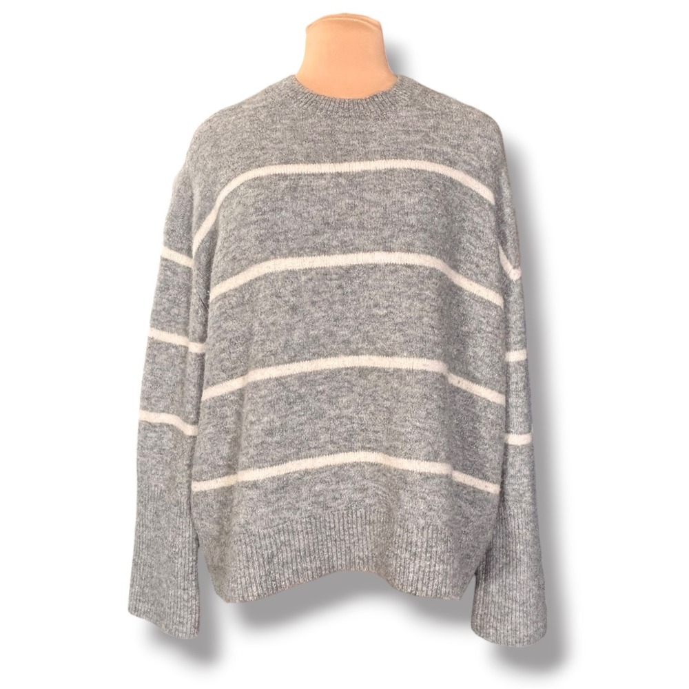 & Other Stories Stockholm Atelier Grey Striped Wool Mohair Sweater Oversized L